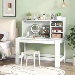 Costway Computer Desk With Hutch 2 Power Outlets USB & Type-c Charging Ports 3 Shelves White/Black -Smart Office Sets GUEST 7a91a9c7 2088 49f0 a4d9 17046f828577