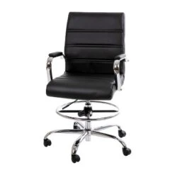 Emma And Oliver Mid-Back LeatherSoft Drafting Chair With Adjustable Foot Ring And Chrome Base -Smart Office Sets GUEST 7a9a7a01 097c 4607 b76b 21a46ddd5a0f