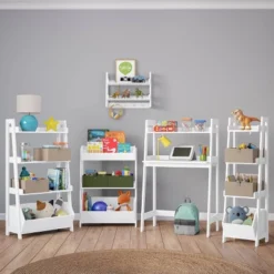24" Kids' 4 Tier Ladder Shelf With Toy Organizer White - RiverRidge Home -Smart Office Sets GUEST 7b0df9e8 3890 4137 ac93 2a8ea3a9a1dd