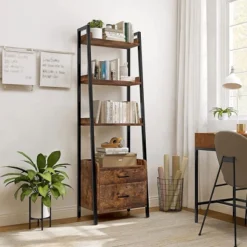 Fabato Bookshelf Bookcase W/Ladder Shelves, Metal Frame, & 2 Organizing Drawers For Living Room, Office, Or Bedroom 11 Fabato Bookshelf Bookcase W/Ladder Shelves, Metal Frame, & 2 Organizing Drawers For Living Room, Office, Or Bedroom -Smart Office Sets GUEST 7b60d0c0 688b 422e ad0f 8e1db6f3103e