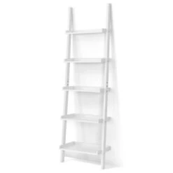 Costway Versatile White 5-Tier Bookshelf Leaning Wall Shelf Ladder Bookcase Storage Display Furni -Smart Office Sets GUEST 7b951e66 2fbb 45b8 9a07 2056d9cc4a44