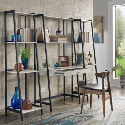 3pc Neveah Marble Ladder Desk And Bookcase Set Matte Black - Inspire Q 3 3pc Neveah Marble Ladder Desk And Bookcase Set Matte Black - Inspire Q