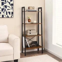 Costway 4-Tier Bookshelf Industrial Display Storage Shelf Plant Flower Stand Metal Frame Brown/Gray