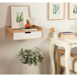 18" X 7" Kitt Floating Side Table Shelf White/Natural - Kate & Laurel All Things Decor -Smart Office Sets GUEST 7cc19e56 b342 4ab5 8c32 bbcb2857446b