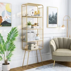 71" Jasper 5 Shelf Glam Bookcase Gold - HOMES: Inside + Out 11 71" Jasper 5 Shelf Glam Bookcase Gold - HOMES: Inside + Out -Smart Office Sets GUEST 7d827f8e 941d 46a2 b5dd b85f7e1566da