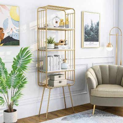 71" Jasper 5 Shelf Glam Bookcase Gold - HOMES: Inside + Out 7 71" Jasper 5 Shelf Glam Bookcase Gold - HOMES: Inside + Out - Image 5