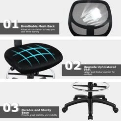 Mesh Drafting Chair Mid Back Office Chair Adjustable Height W/Footrest Armless -Smart Office Sets GUEST 7e796387 a19f 4afb ab10 f0fb995d36da