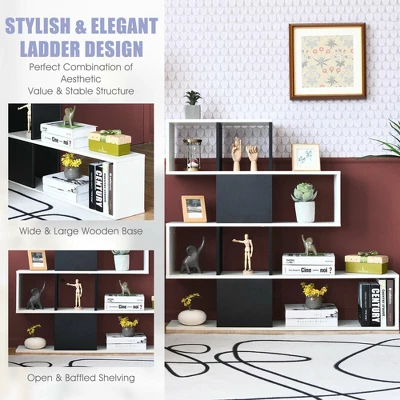 Costway 5-Tier Bookshelf Corner Ladder Bookcase Display Storage Rack Black White 7 Costway 5-Tier Bookshelf Corner Ladder Bookcase Display Storage Rack Black White - Image 5