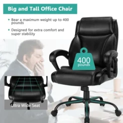 Costway 400 LBS Big & Tall Leather Office Chair Adjustable High Back Task Chair -Smart Office Sets GUEST 7ffcf480 8abe 49d4 bece 07a8854a8db6