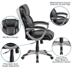 Emma And Oliver Mid-Back Leather Executive Swivel Office Chair With Padded Arms -Smart Office Sets GUEST 80679bc2 09d9 4646 82bf cd8e8dd7c998