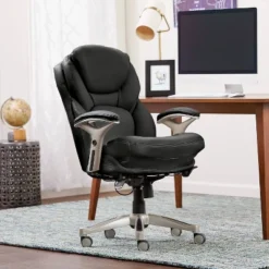 Back N Motion Health & Wellness Managers Chair Black Leather - Serta