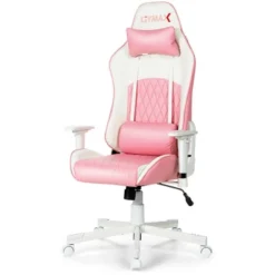 Costway Gaming Chair Racing Style Adjustable Swivel Computer Office Chair Pink -Smart Office Sets GUEST 82a07ed9 8962 44ce 919a 6782e7053cb1