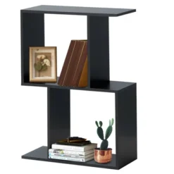 Costway 2-tier S-Shaped Bookcase Free Standing Storage Rack Wooden Display Decor Black -Smart Office Sets GUEST 838d91a5 8e49 42bb a4dd 109db29f87e9