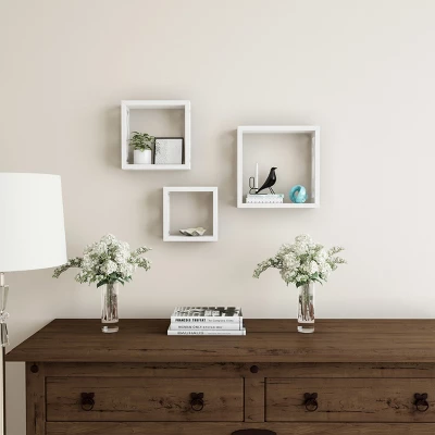 Floating Shelves- Open Cube Wall Shelf Set With Hidden Brackets, 3 Sizes To Display Décor, Photos, More- Hardware Included By Lavish Home (White) 8 Floating Shelves- Open Cube Wall Shelf Set With Hidden Brackets, 3 Sizes To Display Décor, Photos, More- Hardware Included By Lavish Home (White) - Image 6