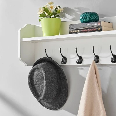 25" X 9" Entryway Floating Utility Wall Shelf With Hooks White - Danya B. 10 25" X 9" Entryway Floating Utility Wall Shelf With Hooks White - Danya B. - Image 8