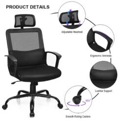Costway Mesh Office Chair High Back Ergonomic Swivel Chair W/ Lumbar Support & Headrest -Smart Office Sets GUEST 84e06062 233c 40d7 920e 208fa31f51d3