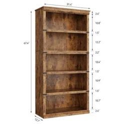 5 Tier Book Shelf Farmhouse Bookcase Open Storage Shelves 31.4" X 12.7" X 67.4" Book Case