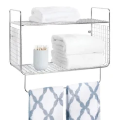 MDesign 2 Tier Storage Organizer Bath Shelf With Towel Bar, Wall Mount -Smart Office Sets GUEST 85dc00be 716a 4287 ae57 a15f0f17dd4b