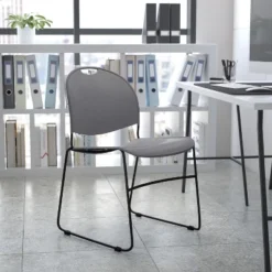 Flash Furniture HERCULES Series 880 Lb. Capacity Gray Ultra-Compact Stack Chair With Black Powder Coated Frame