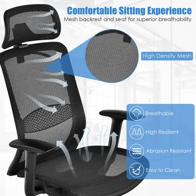Costway Ergonomic High Back Mesh Office Chair Recliner Task Chair W/Hanger GreyBlack 6 Costway Ergonomic High Back Mesh Office Chair Recliner Task Chair W/Hanger GreyBlack - Image 4