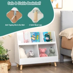 Costway 5-Cube Kids Bookshelf And Toy Organizer Wooden Storage Bookcase With Wood Legs -Smart Office Sets GUEST 8763035b 4921 4e56 bd2f c048979fc720