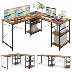 Tangkula Large L-shaped Computer Desk 60” Convertible Corner Desk With 4 Storage Shelves 95” 2-Person Long Study Writing Workstation Black/Rustic Brown/Natural/Grey -Smart Office Sets GUEST 877f6c3a 8c54 4f0e b229 5eb69946f1d4