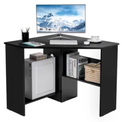 Costway Corner Computer Desk Triangle Writing Workstation W/ Storage Shelf WhiteBlack -Smart Office Sets GUEST 88830b01 9d74 41b7 a8f2 ec254e175452