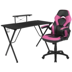 Flash Furniture Gaming Desk And Racing Chair Set With Cup Holder, Headphone Hook, And Monitor/Smartphone Stand -Smart Office Sets GUEST 8a12d3f1 6910 41d5 a1ae 995cd7cea7f0