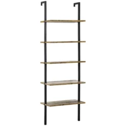 HOMCOM Industrial 5 Tier Ladder Shelf, Wall Mount Storage Shelves Bookcase With Metal Frame, Corner Unit, Plant Flower Rack For Living Room, Balcony, Brown -Smart Office Sets GUEST 8aca3e71 d50b 4ba2 a0b8 81be8fdf0976