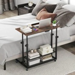 Costway Mobile Stand Up Desk With Tilting Tabletop Storage Shelves Wheels For Living Room Gray/Brown -Smart Office Sets GUEST 8bb51c67 e207 4648 83b6 3cd25483d214