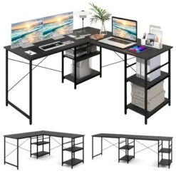 Tangkula Large L-shaped Computer Desk 60” Convertible Corner Desk With 4 Storage Shelves 95” 2-Person Long Study Writing Workstation Black/Rustic Brown/Natural/Grey -Smart Office Sets GUEST 8c716998 1e92 48e8 8cd5 3df2e435180f