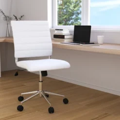 Merrick Lane Ergonomic Swivel Office Chair Ribbed Back And Seat Mid-Back Armless Computer Desk Chair With Metal Base -Smart Office Sets GUEST 8c835418 d3e6 46c7 a9fd 7732a3f74d4b