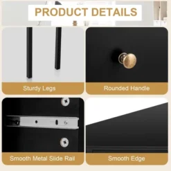 Costway Corner Computer Desk Writing Workstation Study Desk W/ 2 Drawers WhiteBlackGold -Smart Office Sets GUEST 8cae60c6 c641 44ad 8bd4 81f5b770de89