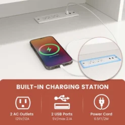 Costway Computer Desk 48" Writing Table W/ Power Outlets 5-Cubby Hutch 2 Storage Drawers -Smart Office Sets GUEST 8cc0fb27 8736 4817 bacd d0a7fa78fc92