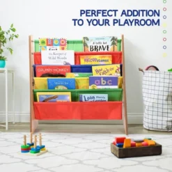Toddler Book Shelf Organizer - Wooden Kids Book Case Storage & Magazine Rack With 5 Multicolored Nylon Fabric Shelves - Easy-to-Reach Kids Bookshelf -Smart Office Sets GUEST 91b2636f dc5b 40dc a98a 33f2fc1e6fa2