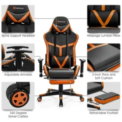 Costway Gaming Chair Reclining Racing Chair With Massage Lumbar Support &Footrest Orange -Smart Office Sets GUEST 92a55940 df9e 4dfc a3b9 dca94d5c24fc