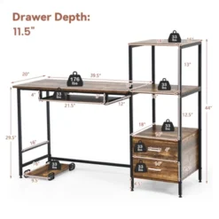 Costway Computer Desk Home Office Desk With Shelves 2 Drawers Keyboard Tray & Movable CPU Stand Study Desk Laptop Table Small Space Rustic Brown -Smart Office Sets GUEST 9474494d d01a 49cf aedb 3ecfd6070c47