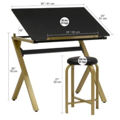 2pc Stellar Drawing Table With 36" Adjustable Top With Stool Set Black/Gold - Studio Designs -Smart Office Sets GUEST 9556e63f 2e6e 4b09 a609 5ca8034b2e5e