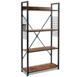 Costway 4 -Tier Industrial Bookshelf Open Storage Bookcase Display Shelf For Home Office -Smart Office Sets GUEST 9563ac0c 814d 42cc af49 58c8689075c0