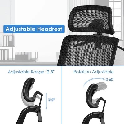 Costway Ergonomic High Back Mesh Office Chair Recliner Task Chair W/Hanger GreyBlack 11 Costway Ergonomic High Back Mesh Office Chair Recliner Task Chair W/Hanger GreyBlack - Image 9