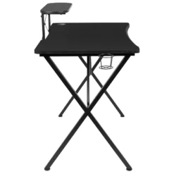 Emma And Oliver Black Gaming Desk With Cup Holder, Headphone Hook, And Monitor/Smartphone Stand -Smart Office Sets GUEST 96e831a2 aa99 4751 9602 aa2b2bac7a62 3