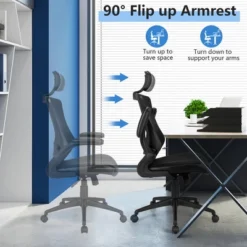 Costway Mesh Back Adjustable Swivel Office Chair W/ Flip Up Arms Leather Seat -Smart Office Sets GUEST 97643de2 2e2a 4179 a60d 25e4ee95ab80