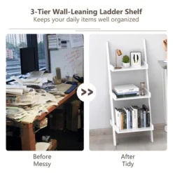 Costway 3 Tier Leaning Wall Ladder Book Shelf Bookcase Storage Rack Display Flower Shelf Plant Shelf Furniture -Smart Office Sets GUEST 99522091 7cae 4045 b2f2 88c6ddaf7064