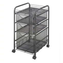 Steel Onyx Mesh File Cart With 1 File Drawer And 2 Small Drawers In Black-Safco