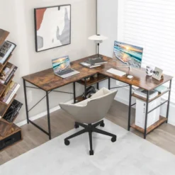 Tangkula Large L-shaped Computer Desk 60” Convertible Corner Desk With 4 Storage Shelves 95” 2-Person Long Study Writing Workstation Black/Rustic Brown/Natural/Grey -Smart Office Sets GUEST 9ae37290 e7d9 4867 afc8 12868857af13