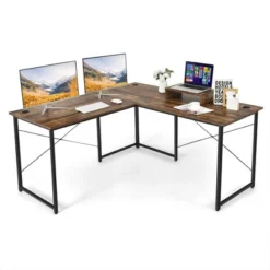 Costway L-Shaped Reversible Computer Desk 2-Person Long Table W/Monitor Stand -Smart Office Sets GUEST 9c16e21d 85ea 495e 811f 8e38ff3bebec