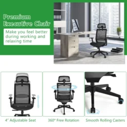 Tangkula High Back Mesh Office Chair Ergonomic Executive Chair Swivel Computer Task Chair W/ Headrest Black/ Gray -Smart Office Sets GUEST 9d304296 a84b 4004 9c1d 04e9fe5324e9