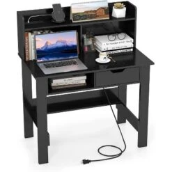 Costway Computer Desk With Power Outlets And USB Ports & Type-C Hutch Open Shelf Drawer Black/White -Smart Office Sets GUEST 9d398f3a b4af 4408 bb12 f7ae6c9fc7a8