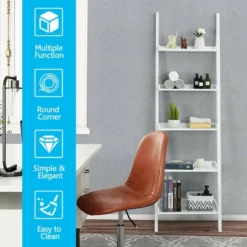 Costway Versatile White 5-Tier Bookshelf Leaning Wall Shelf Ladder Bookcase Storage Display Furni -Smart Office Sets GUEST 9f689159 b1c8 493f b57b d7e5ac8fa179