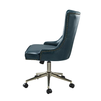 Busiris Height Adjustable Task Chair With Nailhead Trim | Karat Home-TURQUOISE 4 Busiris Height Adjustable Task Chair With Nailhead Trim | Karat Home-TURQUOISE - Image 2